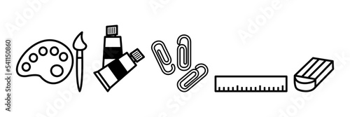 Set Education icons. Stationary outline on white background. All stationary Items. Stationaries icon vector.
