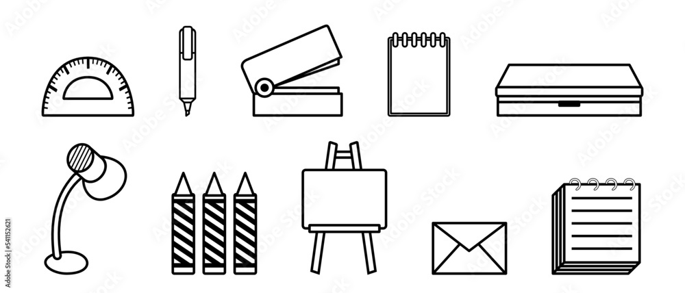Set Education icons. Stationary outline on white background. All stationary Items. Stationaries icon vector.
Set Education icons. Stationary outline on white background. All stationary Items. Stationaries icon vector.