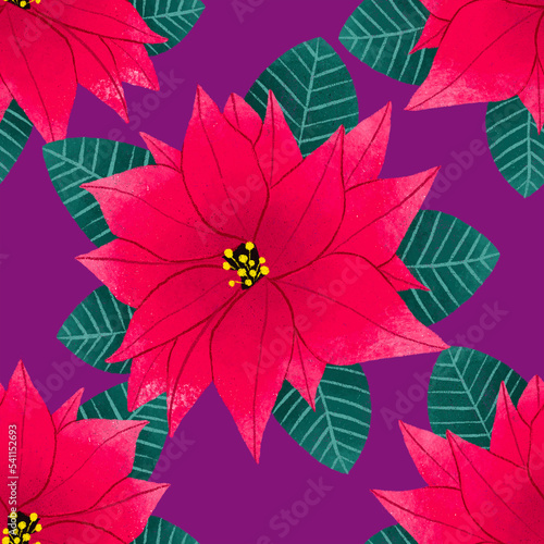 Christmas flower pattern illustration design on purple background
