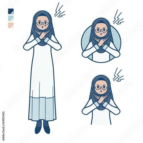 シニアのアラビア人女性が腕でばってんを作っているイラスト
