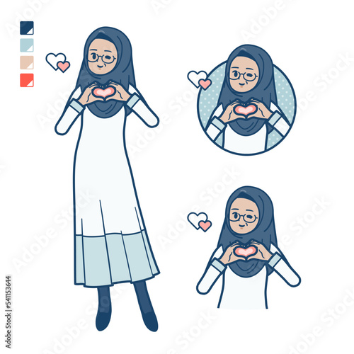 シニアのアラビア人女性が手でハートマークを作っているイラスト