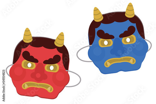 節分　赤鬼と青鬼のお面　イラスト