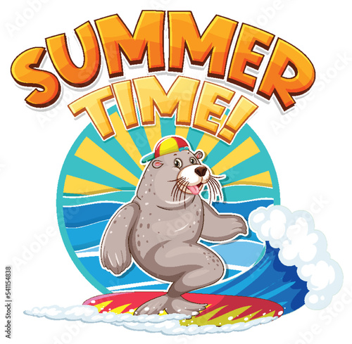 Seal cartoon character with summer time word