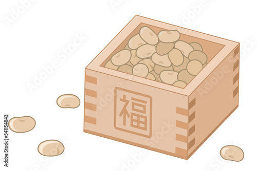 節分　升に入った大豆1　イラスト