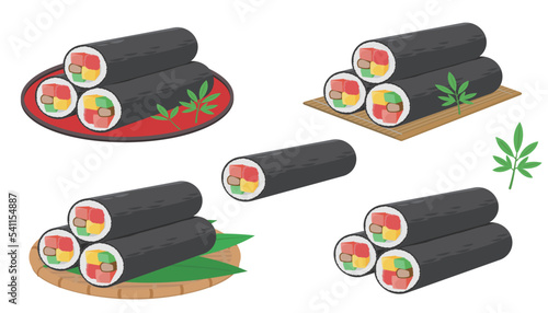 節分　恵方巻き　巻き寿司　セット イラスト