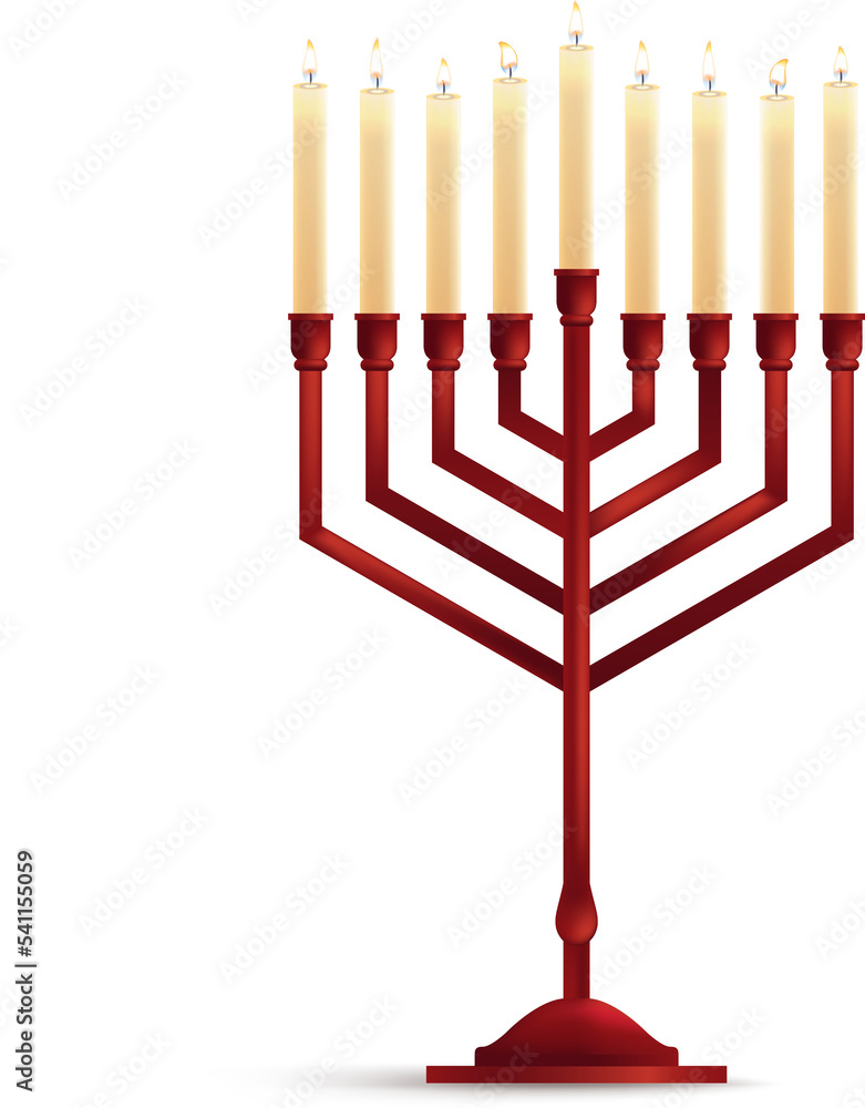 Hanukkah menorah realistic illustration isolated on transparent background. Png file
