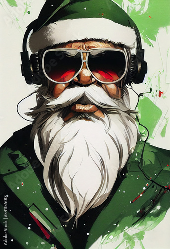 santa claus dj with christmas gift and sunglasses