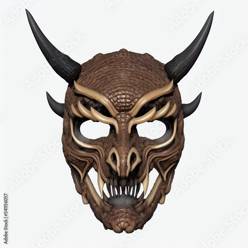 Demon mask. Digital illustration. 3D rendering. Isolated on white.