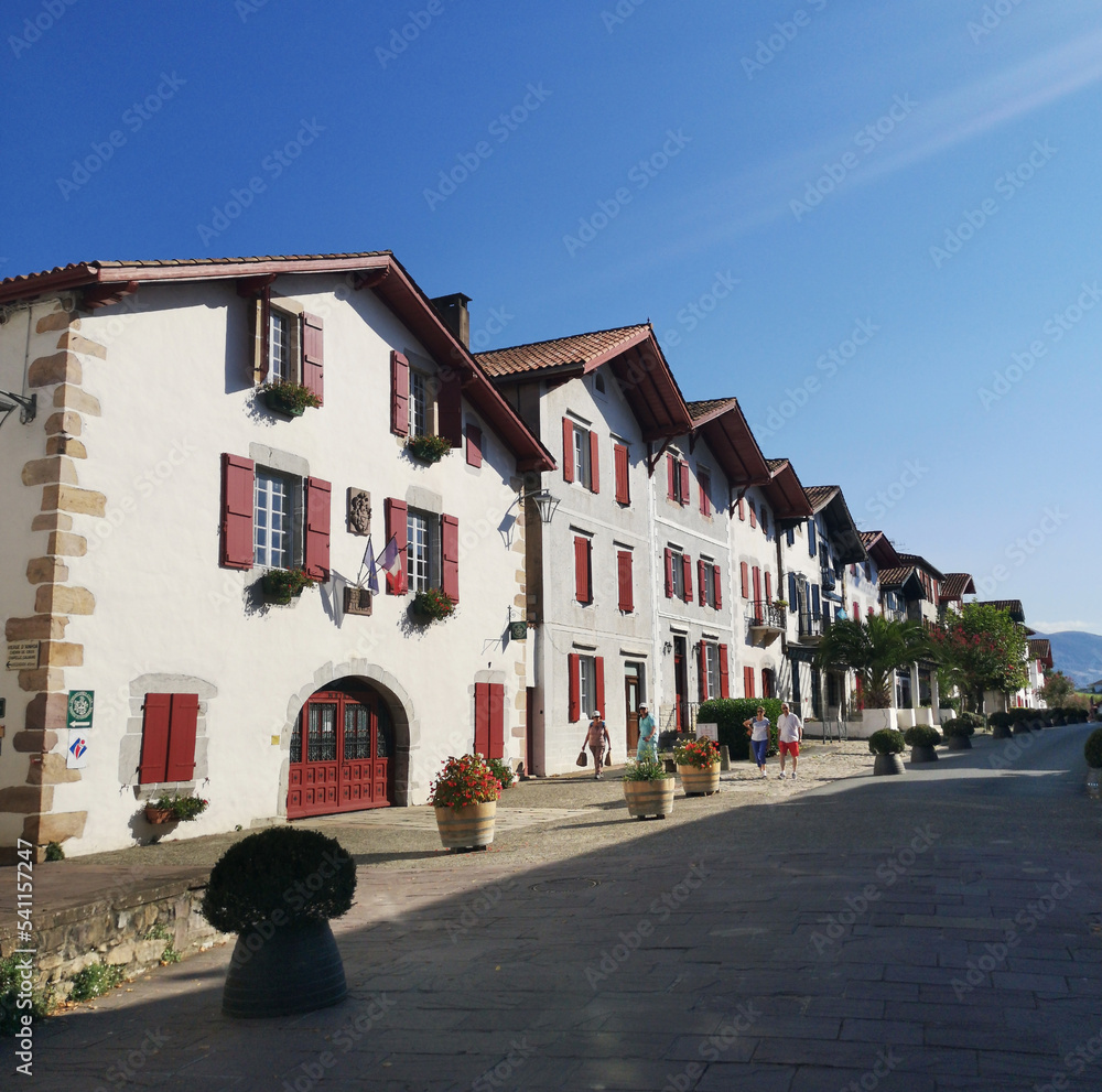 Fototapeta premium French houses in the town of Ainhoa, in the French Basque country, near the border with Navarra,