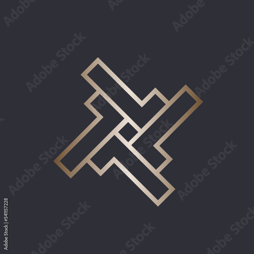 LL abstract monogram logo.Letter l outline typographic signature icon.Decorative geometric characters.Lettering sign isolated on dark fund.Luxury fashion  beauty alphabet initials.Elegant gold color.