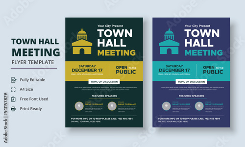 Town Hall Meeting Flyer Template, Community Meeting Flyer Template, City Hall Flyer and Poster