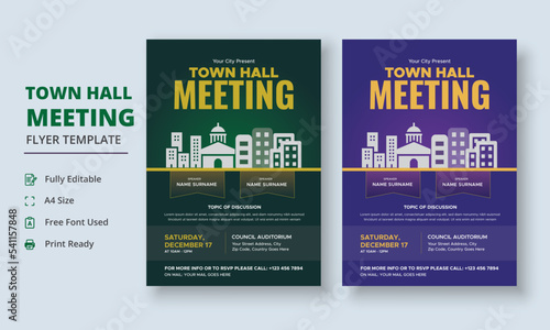 Town Hall Meeting Flyer Template, Community Meeting Flyer Template, City Hall Flyer and Poster