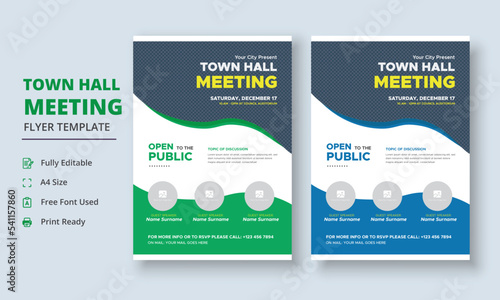Town Hall Meeting Flyer Template, Community Meeting Flyer Template, City Hall Flyer and Poster