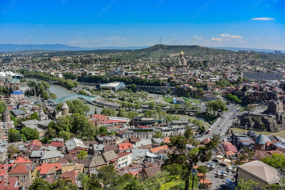 Tbilisi, Georgia-April 28, 2019: beautiful bird's-eye view of the Central part of Tbilisi.