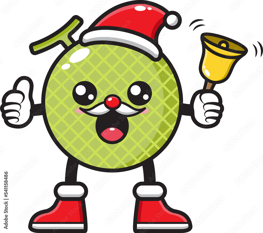 melon fruit mascot cartoon illustration celebrating christmas