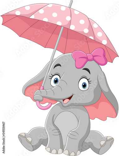 Cute elephant girl cartoon with umbrella