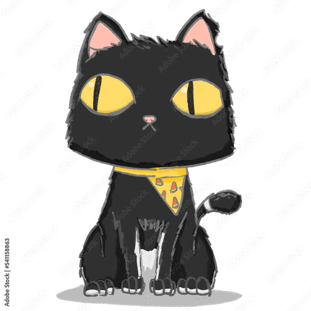 Little sitting black cat character.