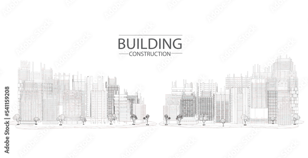 Building construction plan facades architectural sketch.Vector illustration