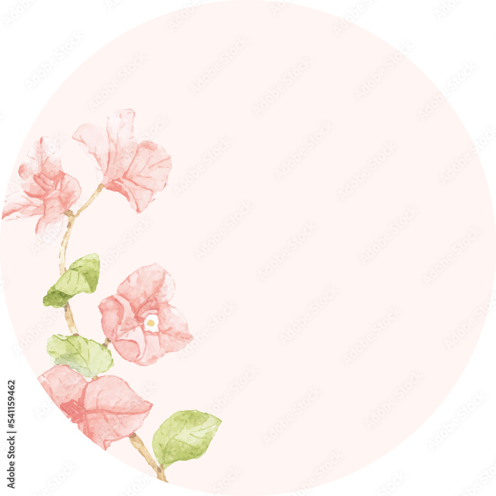 Fototapeta premium watercolor pink bougainvillea round wreath frame sticker