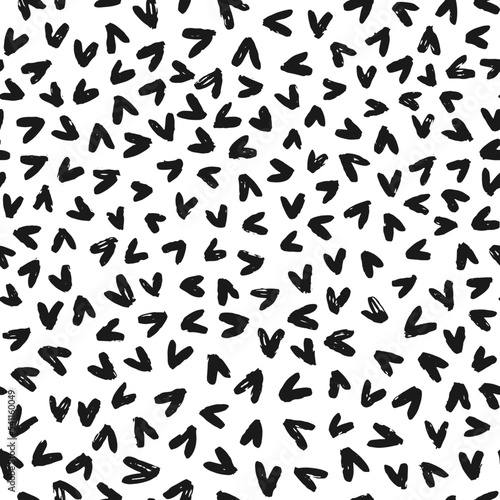 Tiny heart black and white seamless pattern. Non directional love symbol print vector design with paint texture.