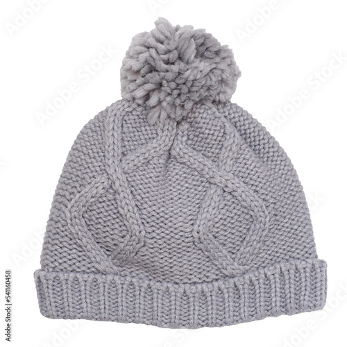 Gray wool knitted hat isolated on white