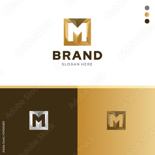 Initial letter M royal wood concept logo design idea template vector with color combination elegant gold, luxury premium brand identity