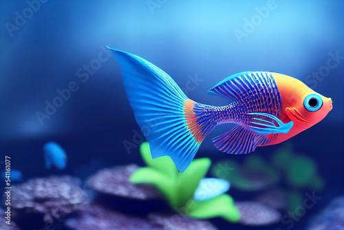 Colorful, cute graphic of a single fish with copy space. Generative AI