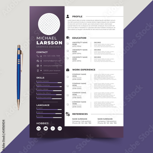 Modern CV, resume vector template, awesome for job applications