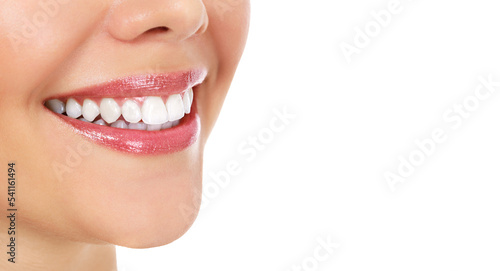 Pretty woman smile isolated with copyspace