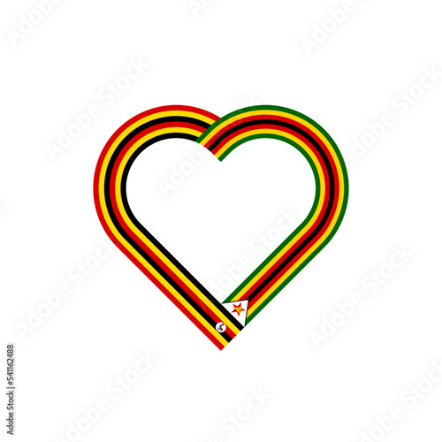 friendship concept. heart ribbon icon of uganda and zimbabwe flags. vector illustration isolated on white background