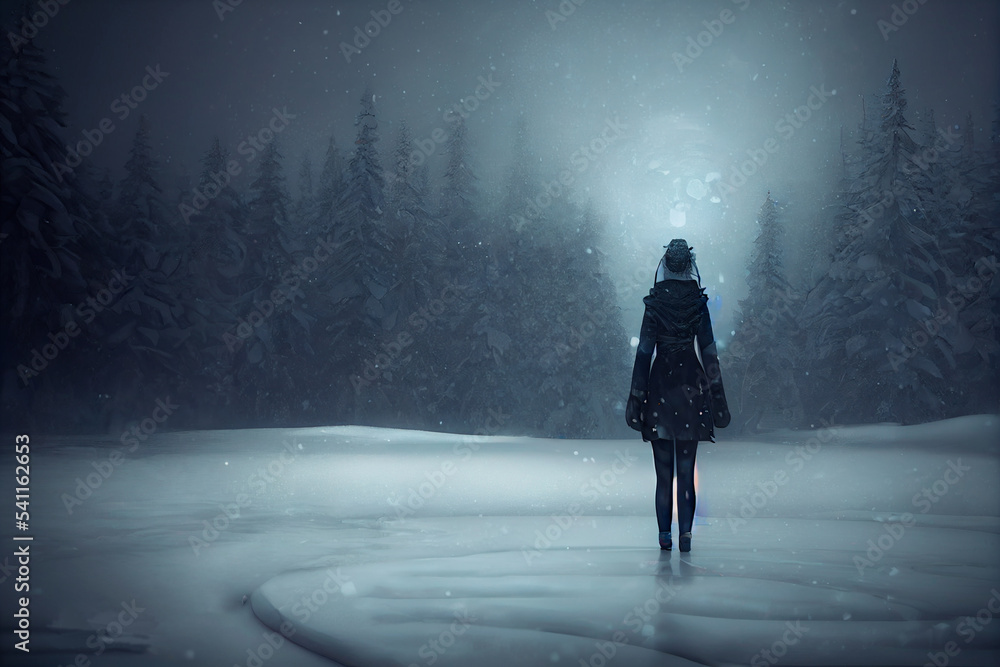 digital drawing of snowy winter landscape Art. Background, illustration. Realistic digital drawing of snowy winter landscape Art. Background, illustration. Realistic
