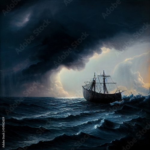 Shipwreck. A strong storm at sea.