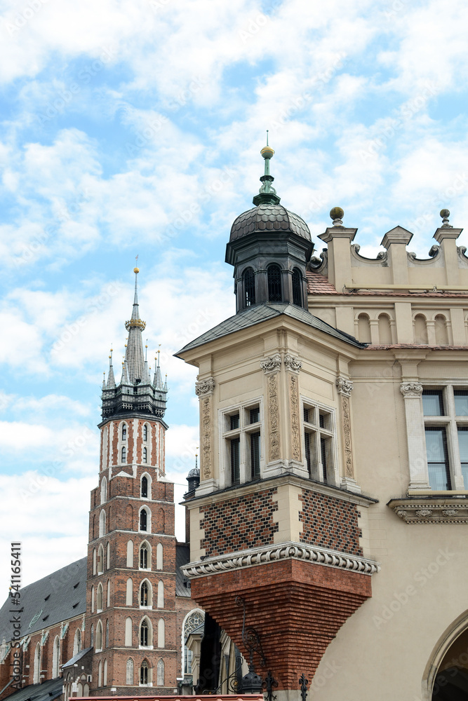 Beautiful architectural building on the central square of Krakow