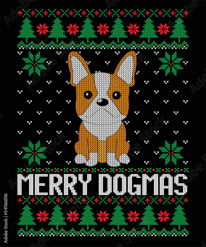 merry catmas ugly Christmas Happy New Year ugly Christmas sweater design eps vector file on black background photo