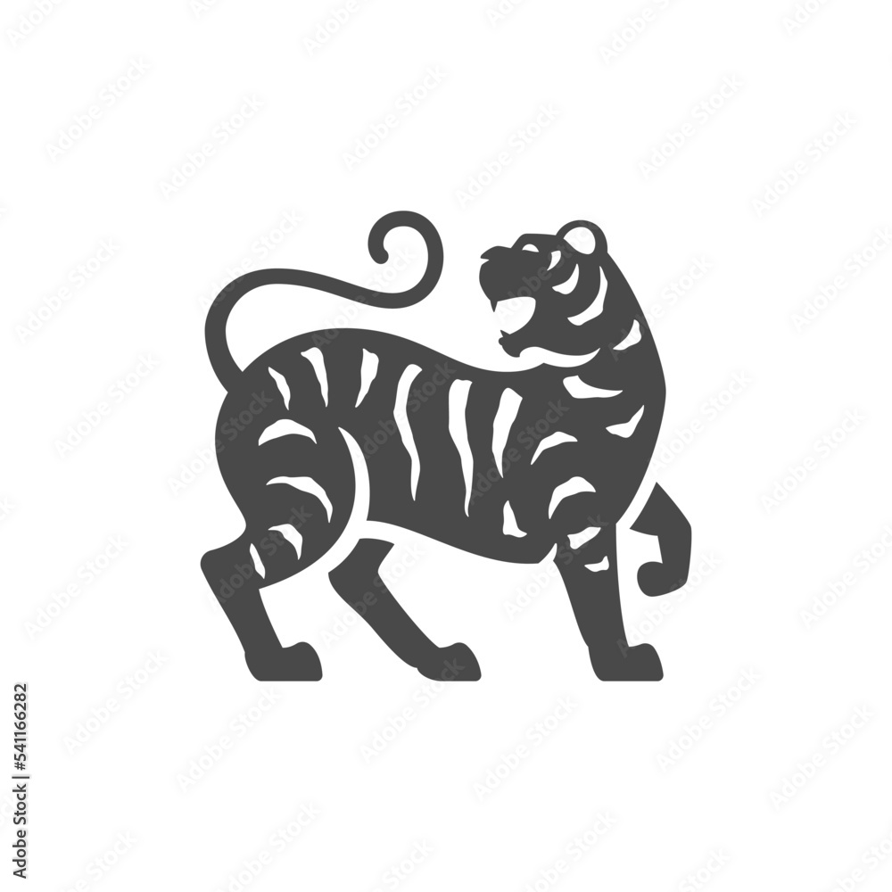 Fototapeta premium Tiger roar angry animal monochrome black mascot icon vector wild carnivorous striped cat