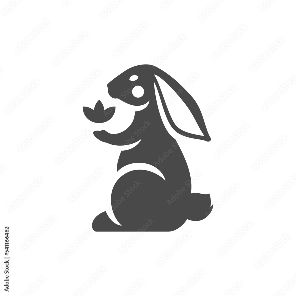 Rabbit bunny with flower spring cute character monochrome silhouette icon vector illustration Rabbit bunny with flower spring cute character monochrome silhouette icon vector illustration