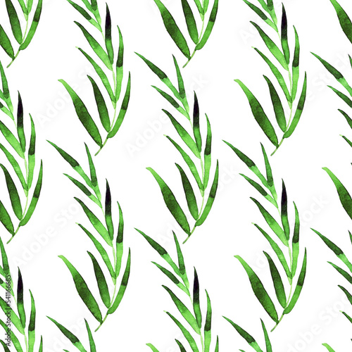 Hand drawn watercolor leaves bamboo tropical seamless pattern 
