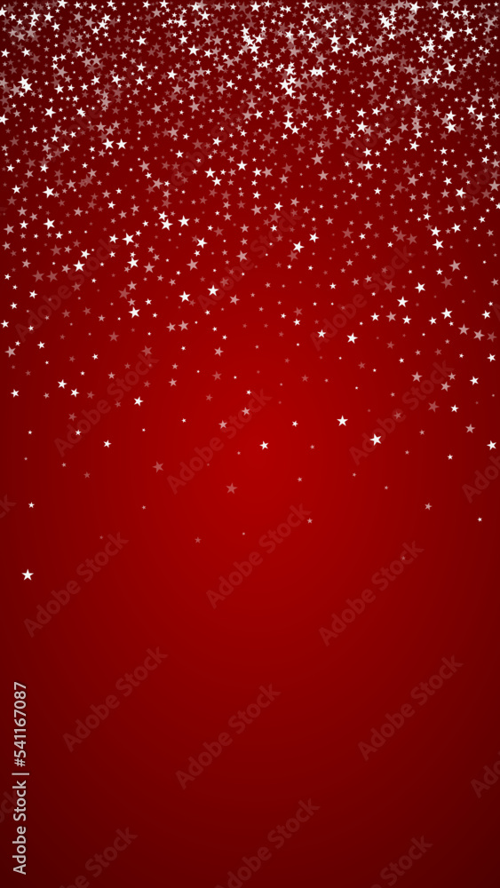 Falling snowflakes christmas background. Subtle flying snow flakes and stars on christmas red background. Beautifully falling snowflakes overlay. Vertical vector illustration. Falling snowflakes christmas background. Subtle flying snow flakes and stars on christmas red background. Beautifully falling snowflakes overlay. Vertical vector illustration.