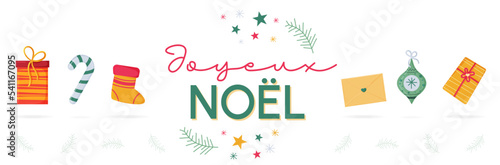 Joyeux Noël - Bannière autour des fêtes de fin d'année - Titre et illustrations colorées