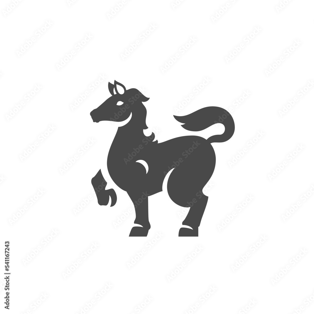 Horse pony black silhouette icon minimalist livestock farm animal zoo character vector illustration