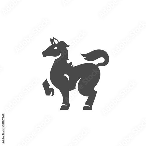 Horse pony black silhouette icon minimalist livestock farm animal zoo character vector illustration