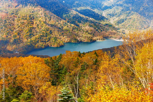 日光白根山から見える紅葉した山の風景