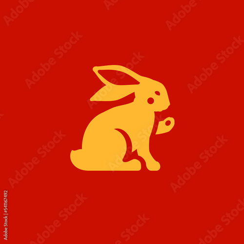 Bunny rabbit golden farm animal Chinese New Year monochrome icon vector flat illustration