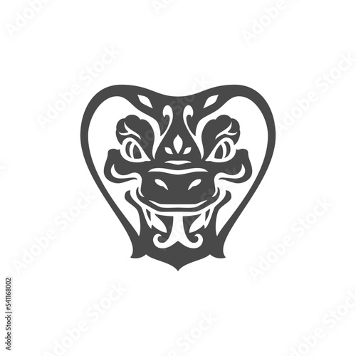 Snake cobra muzzle head with hood and tongue monochrome icon vector illustration