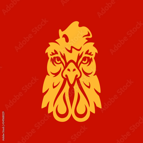 Rooster cock head golden Chinese New Year monochrome icon vector flat illustration