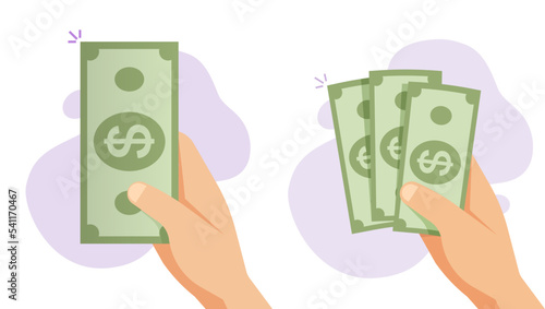 Money cash hand giving icon vector illustrated, isolate paper dollar banknote paying graphic, currency change or exchange amount idea, person with salary or wages, pocket spending money image