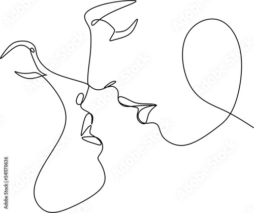Abstract man and woman touch  by one line vector drawing. Portrait minimalistic style. Botanical print. Nature symbol of cosmetics. Modern continuous line art. Fashion print. Beaty salon