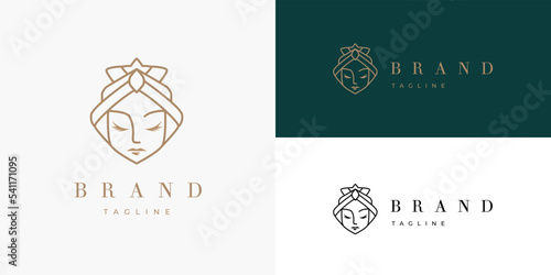 Queen Crown Beauty Woman Female Girl Princess  Elegant Luxury Logo Design Concept Vector Template for Skincare Fashion Cosmetic Brand Business Company 