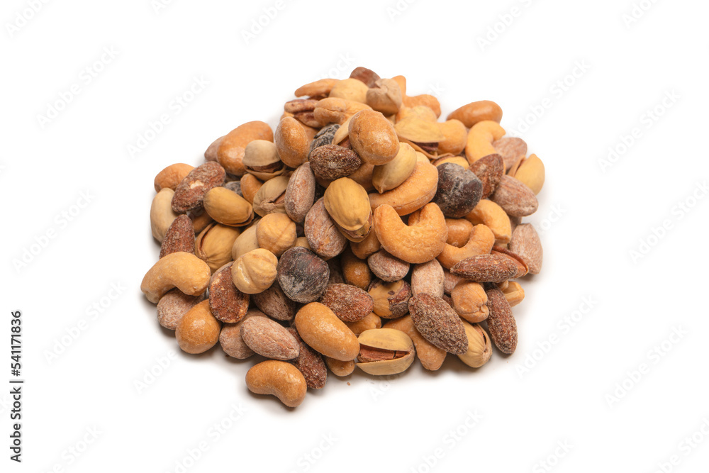  A group of almonds, pistachios, walnuts, macadamia, cashews.