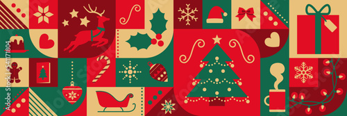 Fotobehang Christmas background with abstract holiday icons